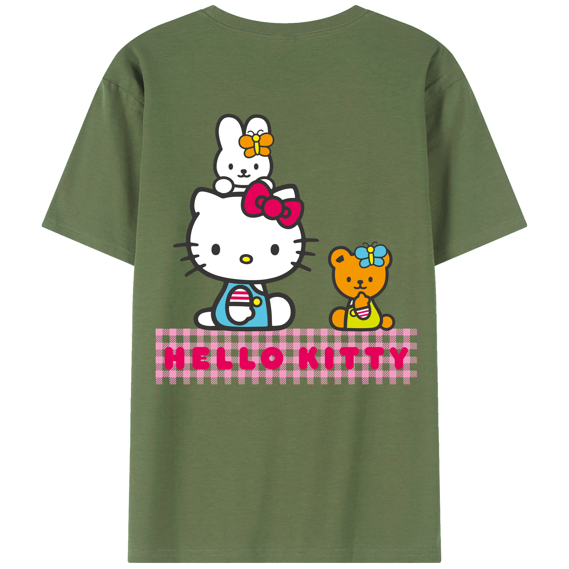 （画像用） Hello Kitty ハローキティ 綿100％ メンズ半袖Tシャツ（バックプリント） 通気性